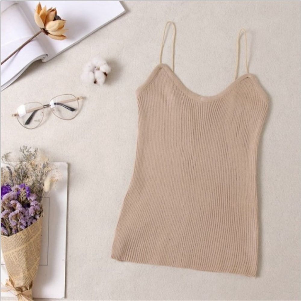 Spaghetti strap cami ribbed knit one size xs/small
